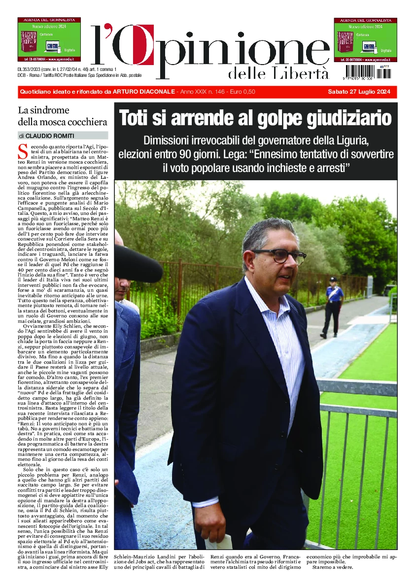 Prima-pagina-opinione della liberta-edizione-di-oggi-2024-07-29